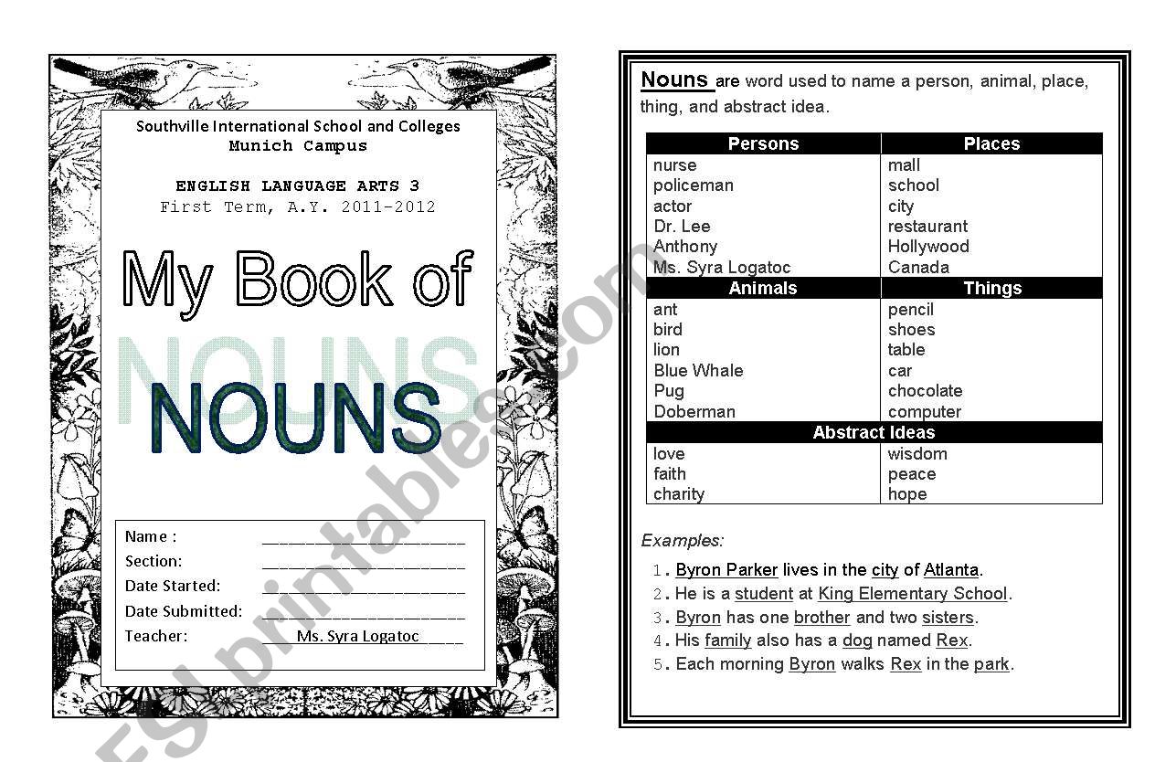 noun booklet worksheet