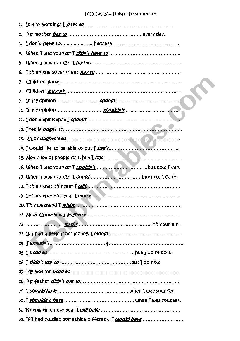 MODAL ORAL PRACTICE worksheet