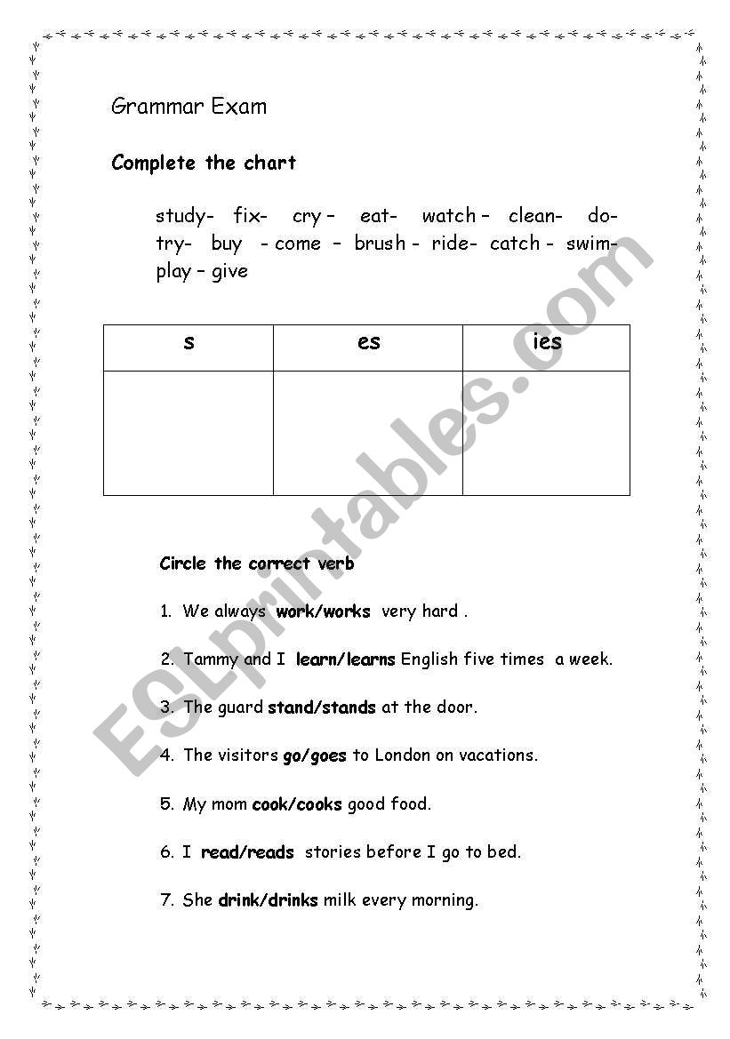 grammar exam worksheet