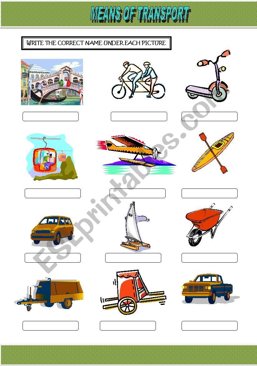 MEANS OF TRANSPORT  worksheet