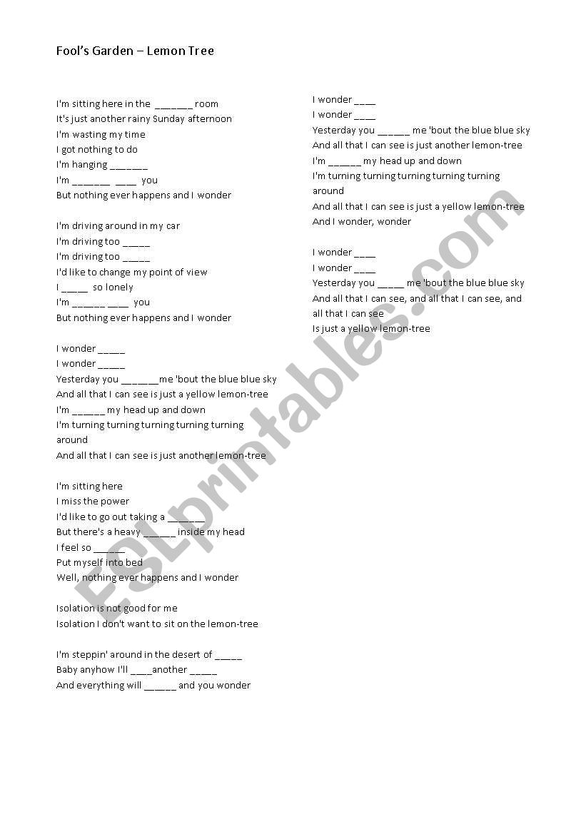 lemon tree worksheet