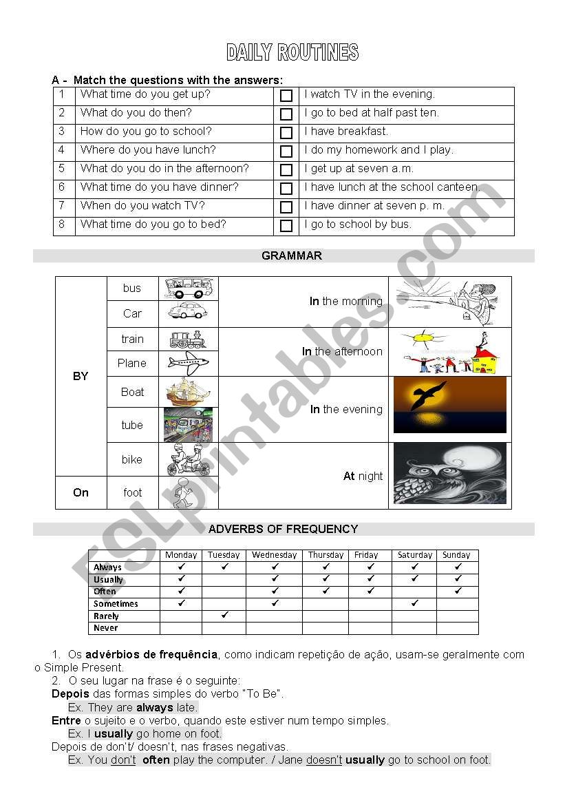 DAILY ROUTINES - WORKSHEET worksheet