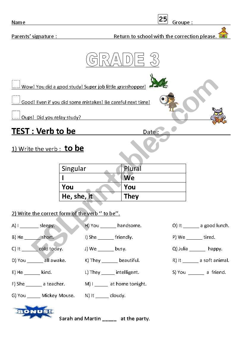 Test_verb_to be_present_tense worksheet