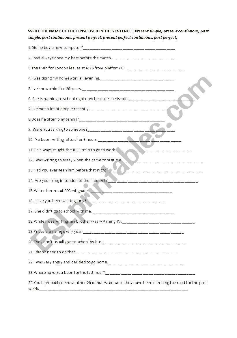 Verb tense recognition worksheet