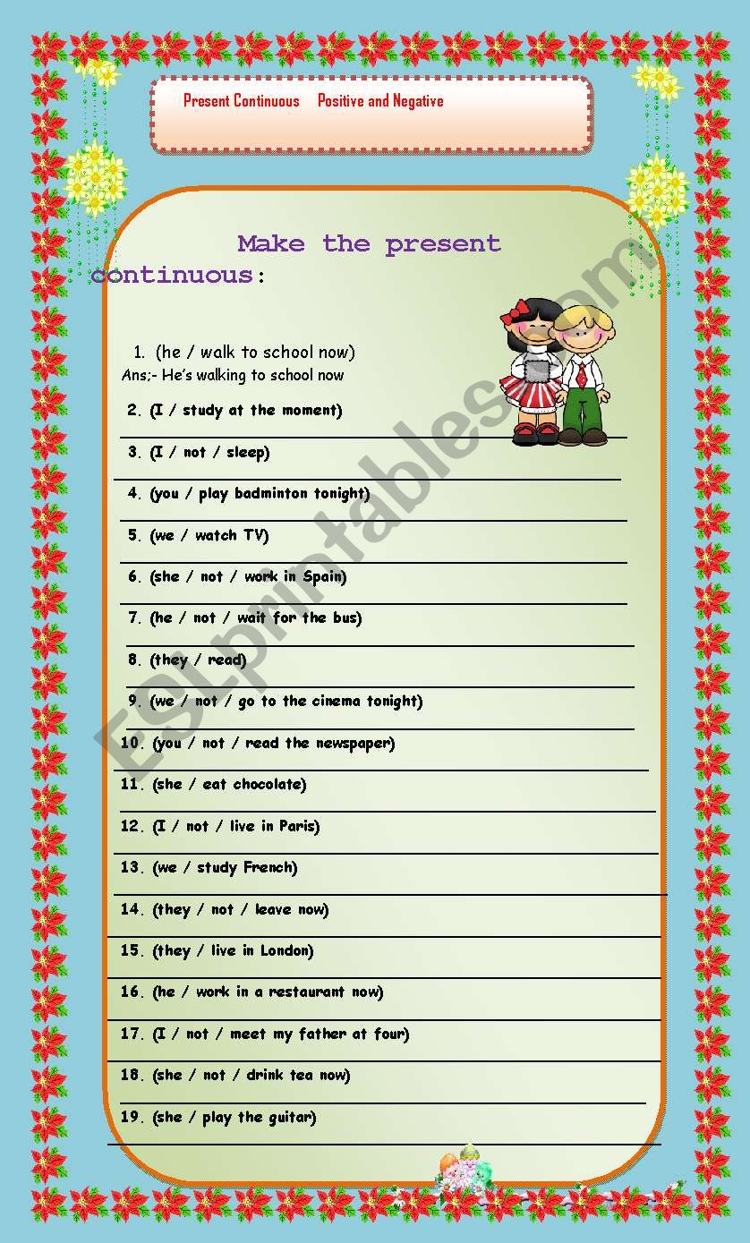 Present Continuous Positive and Negative