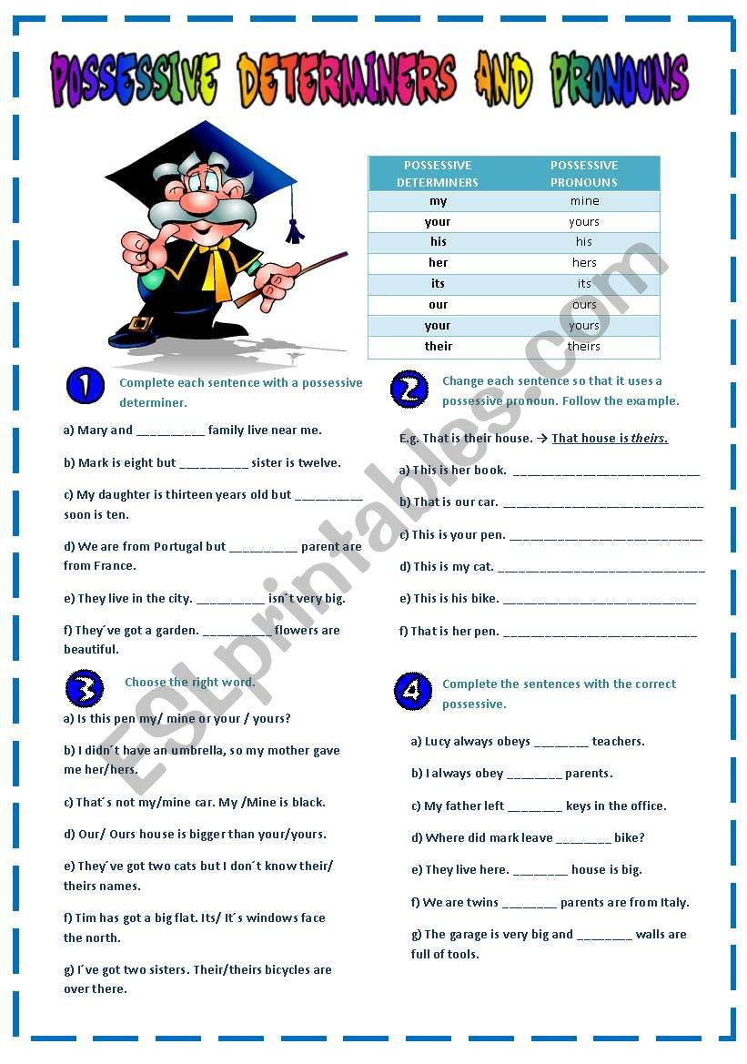 Possessive Determiners And Pronouns ESL Worksheet By Vanda51