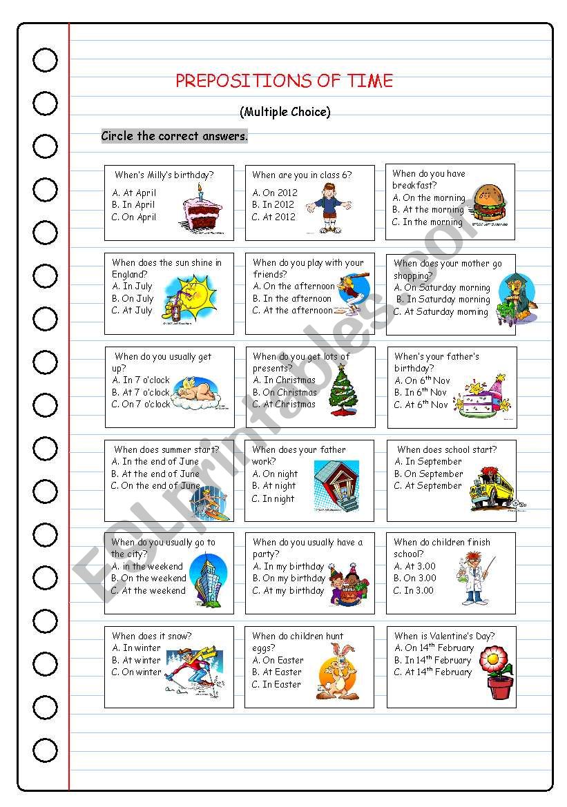 Prepositions of Time worksheet