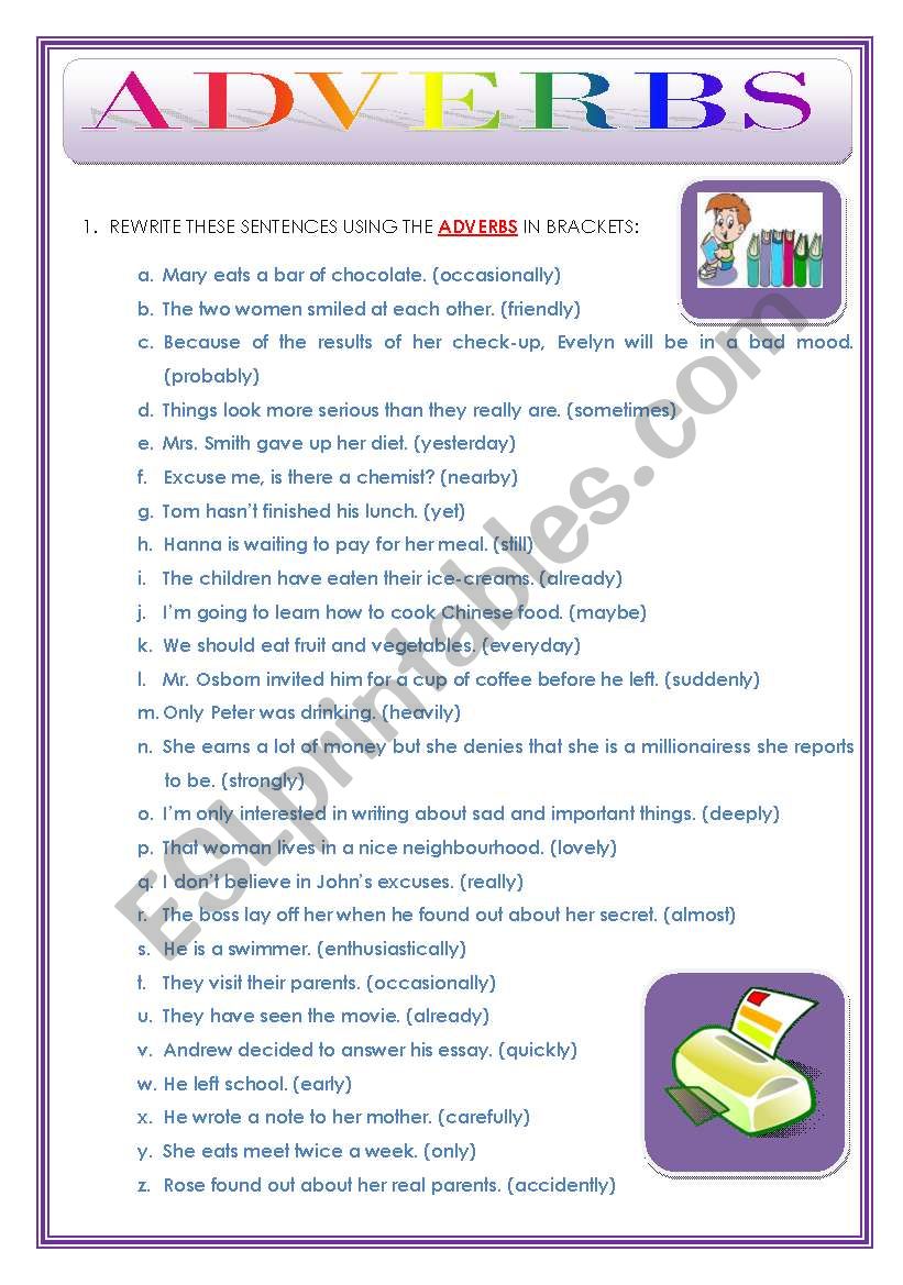 adverbs worksheet