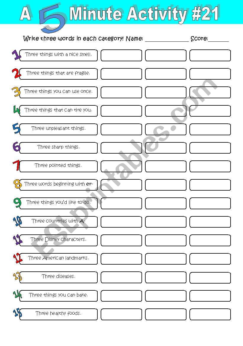 A 5 Minute Activity # 21 worksheet