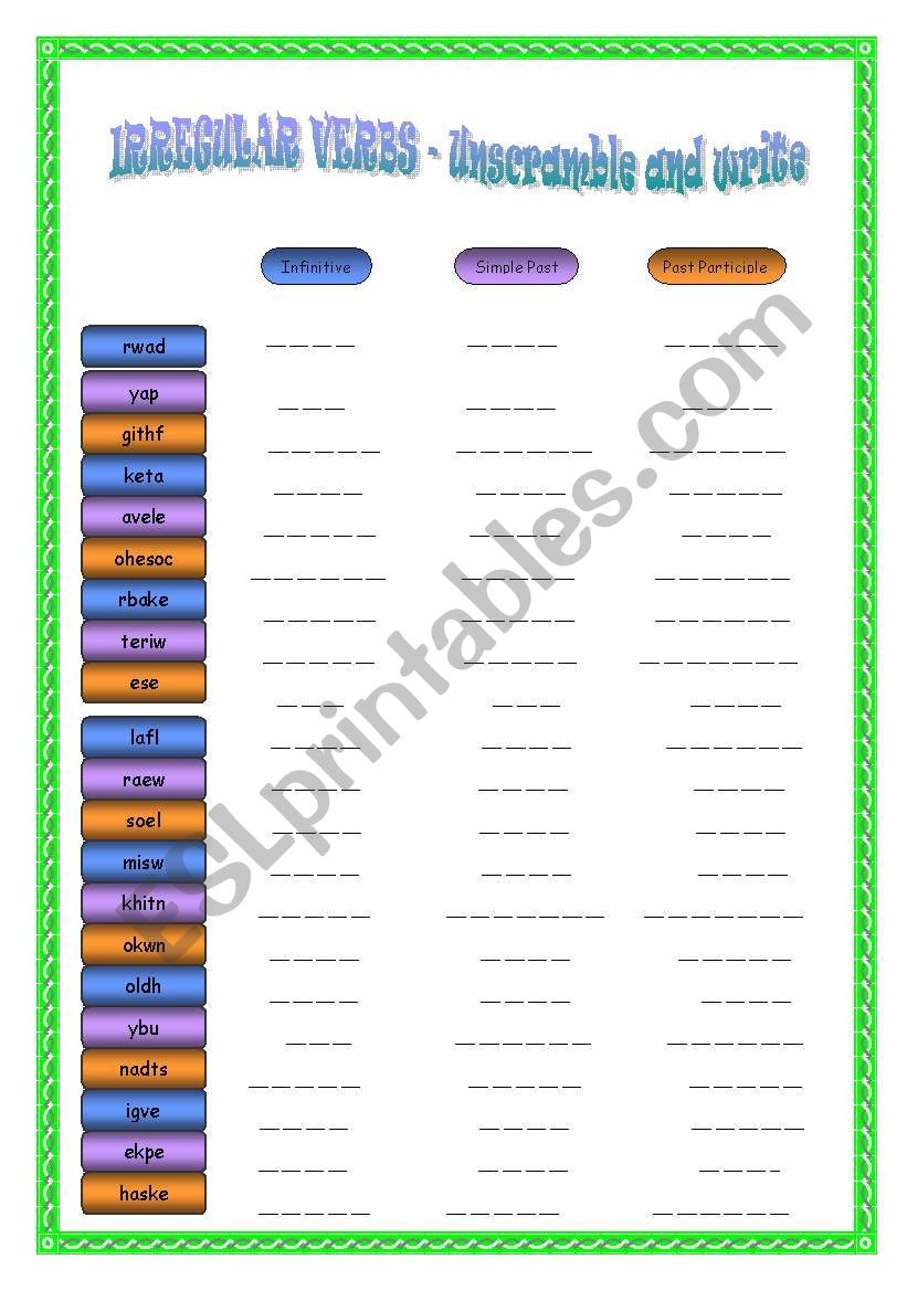 Irregular verbs: Unscramble and write