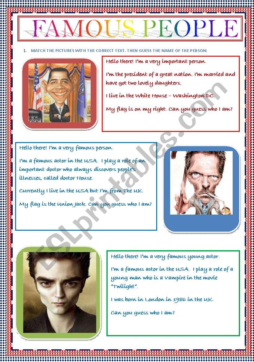 FAMOUS PEOPLE worksheet