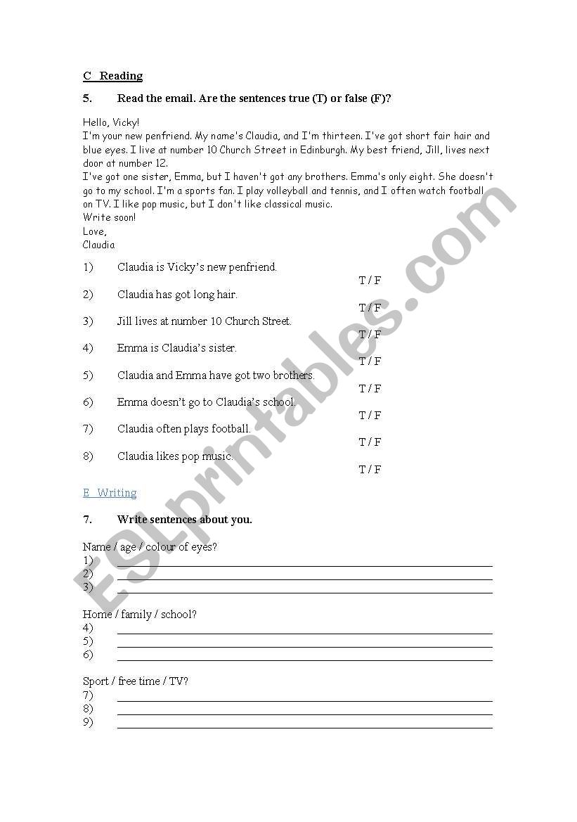 email worksheet