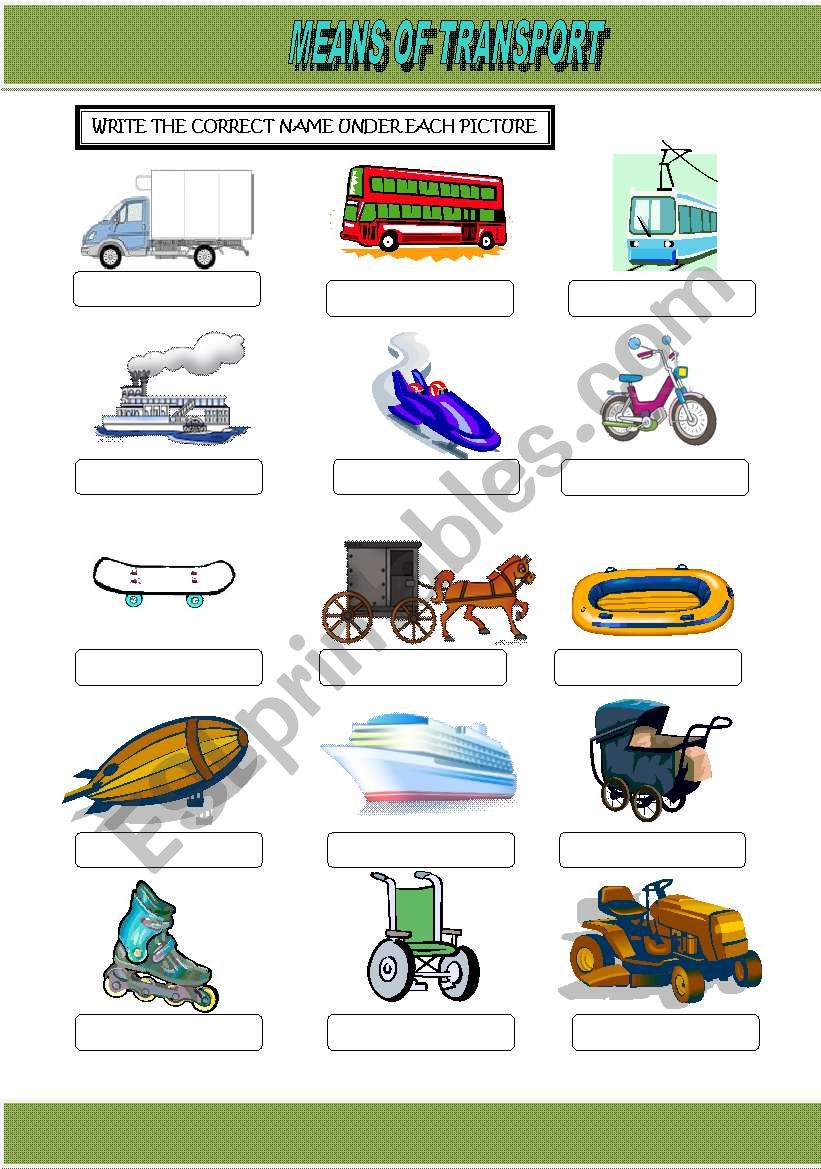 MEANS OF TRANSPORT worksheet