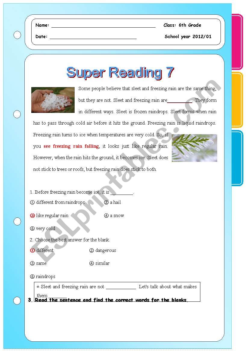 Super Reading Series 3 worksheet