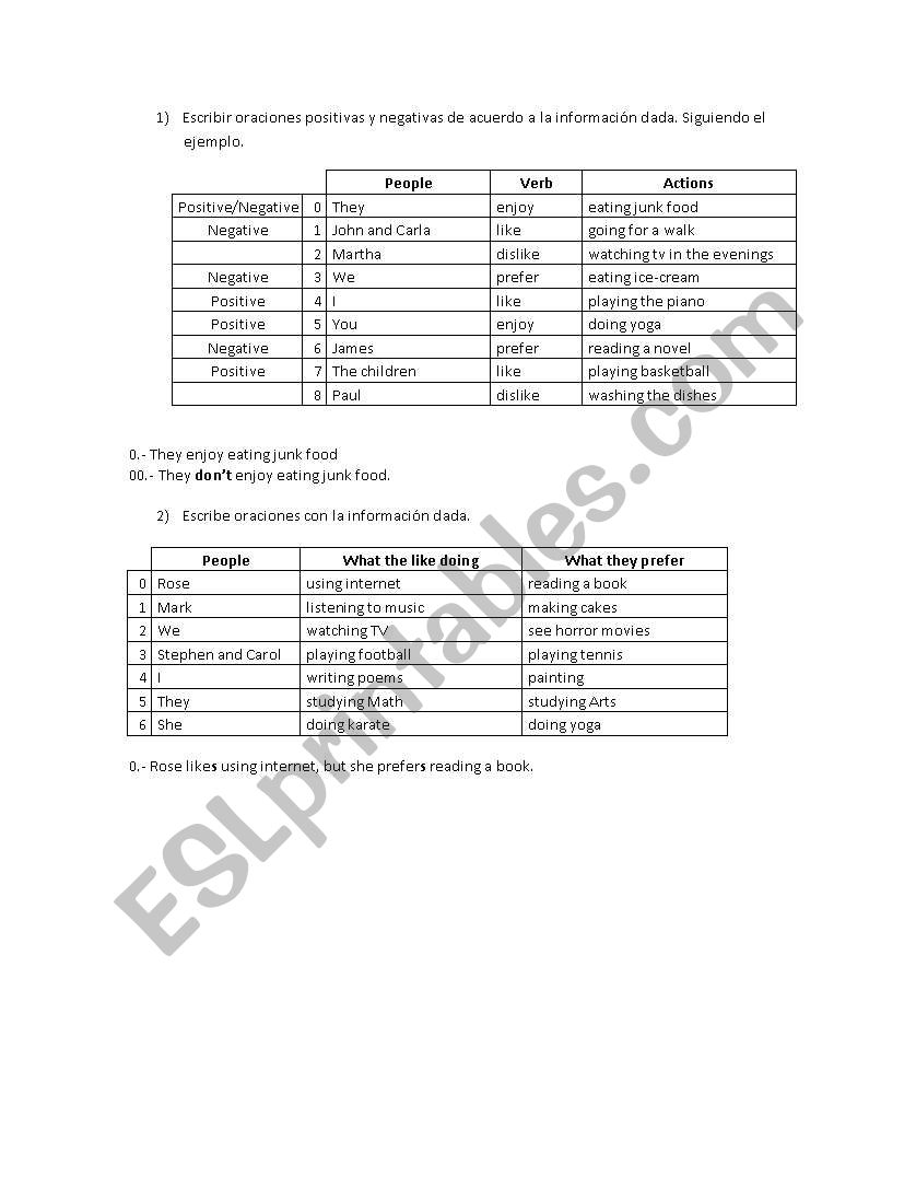 Like/Prefer/Enjoy worksheet