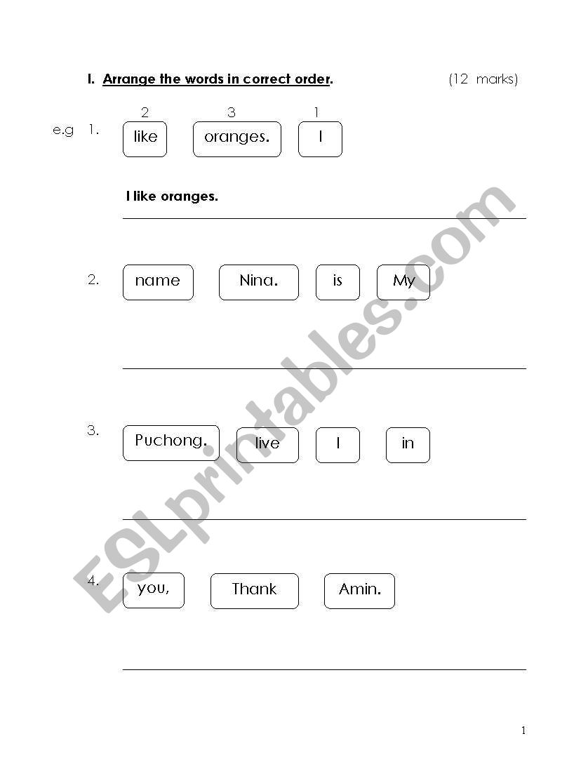 rearrange the sentences worksheet