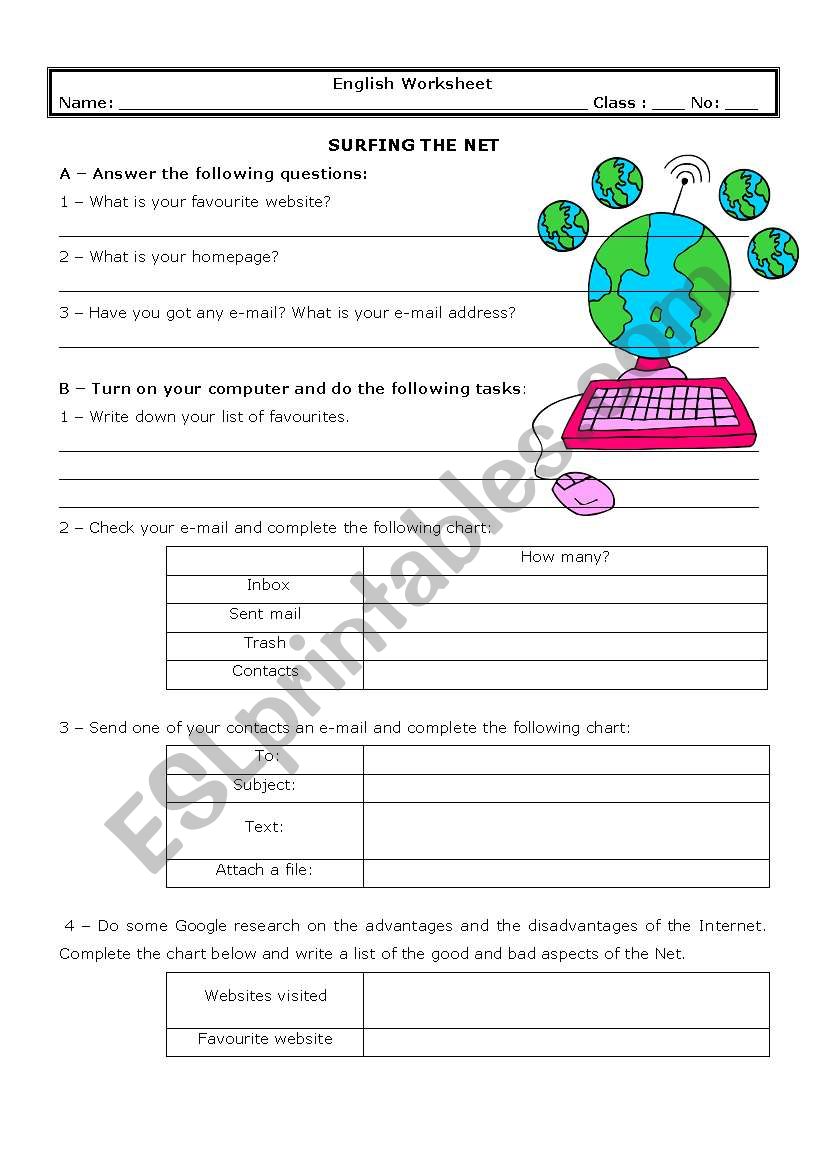 Surfing the net worksheet