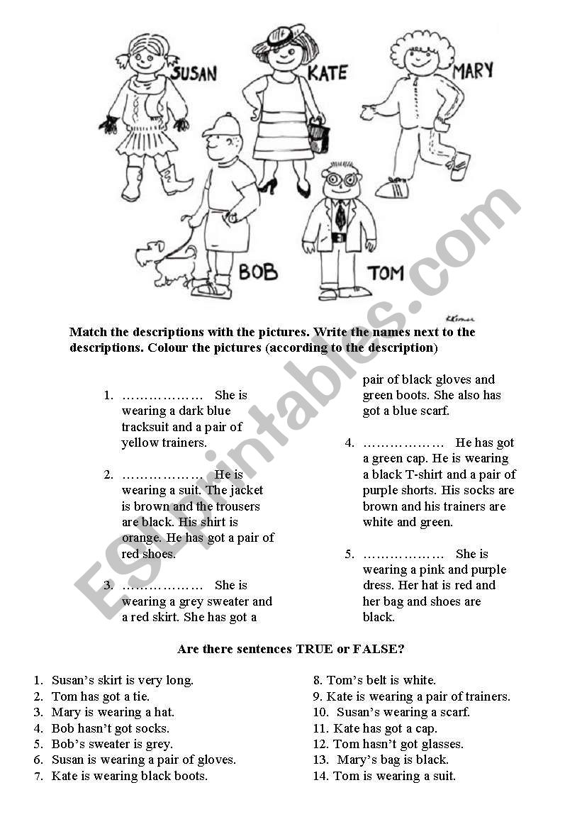 CLOTHES - descriptions worksheet