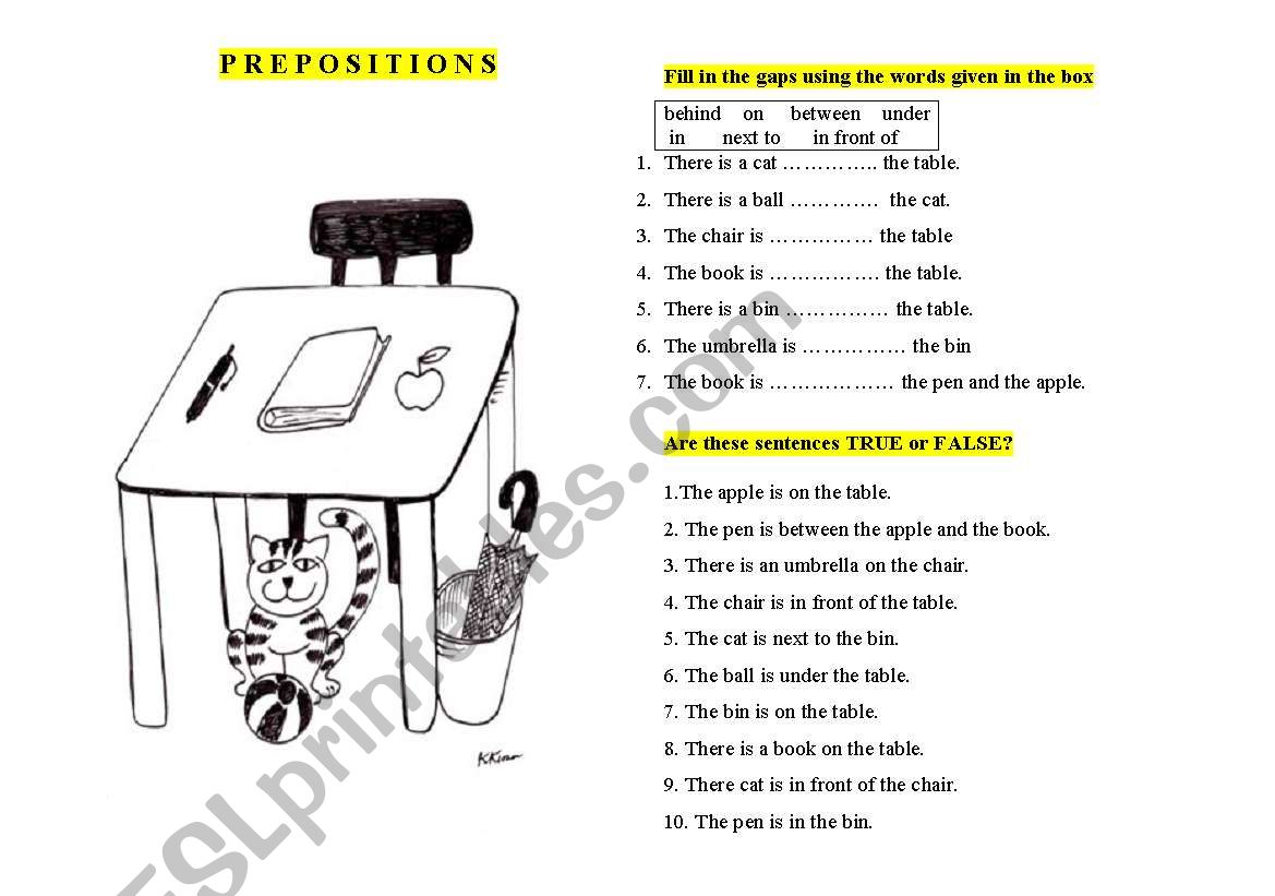 Prepositions of place worksheet