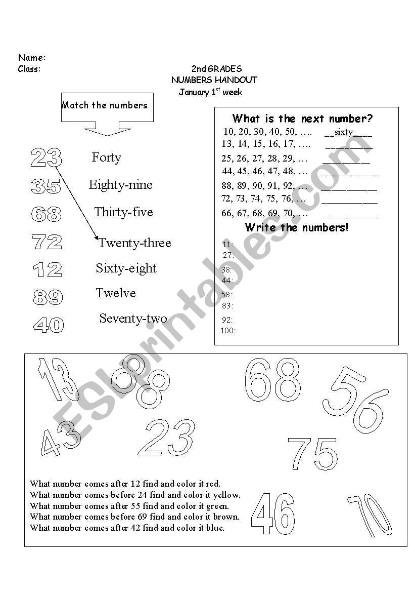 numbers worksheet