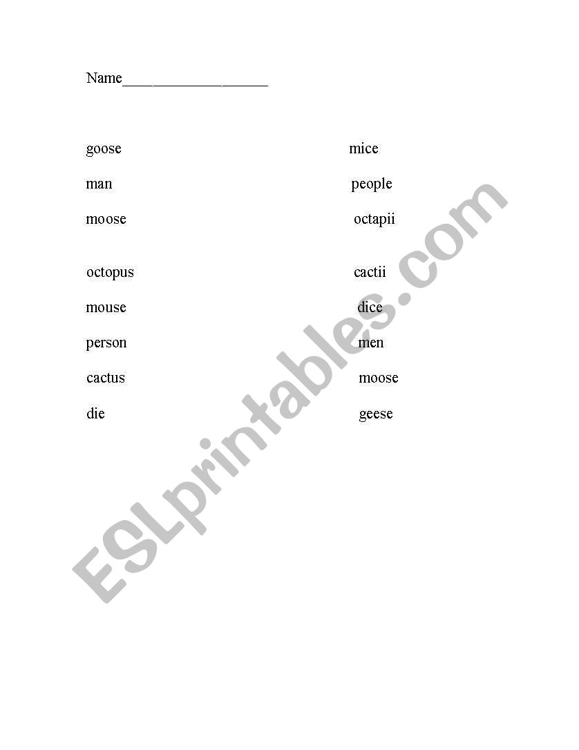 irregular plurals worksheet