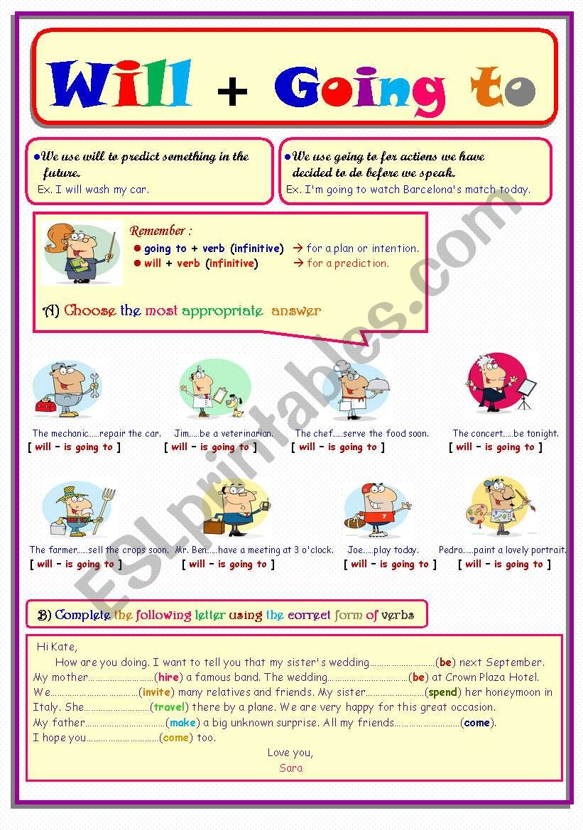 Will + Going to .. worksheet