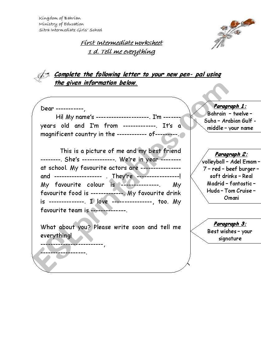 Writing A Letter To New Pen Pal ESL Worksheet By Nada77