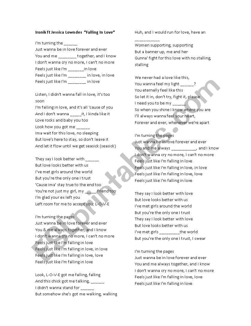 Lyrics..Fill out the blanck worksheet