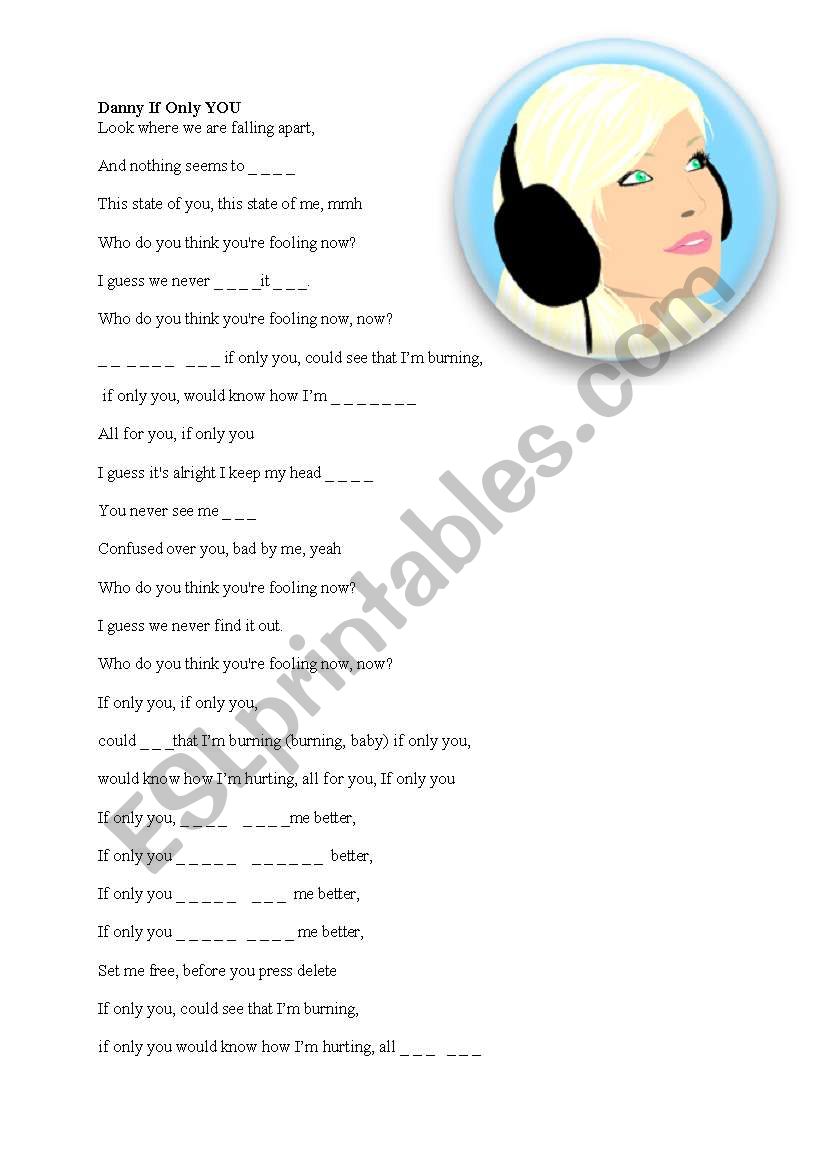 lyrics from Danny If ONLY worksheet