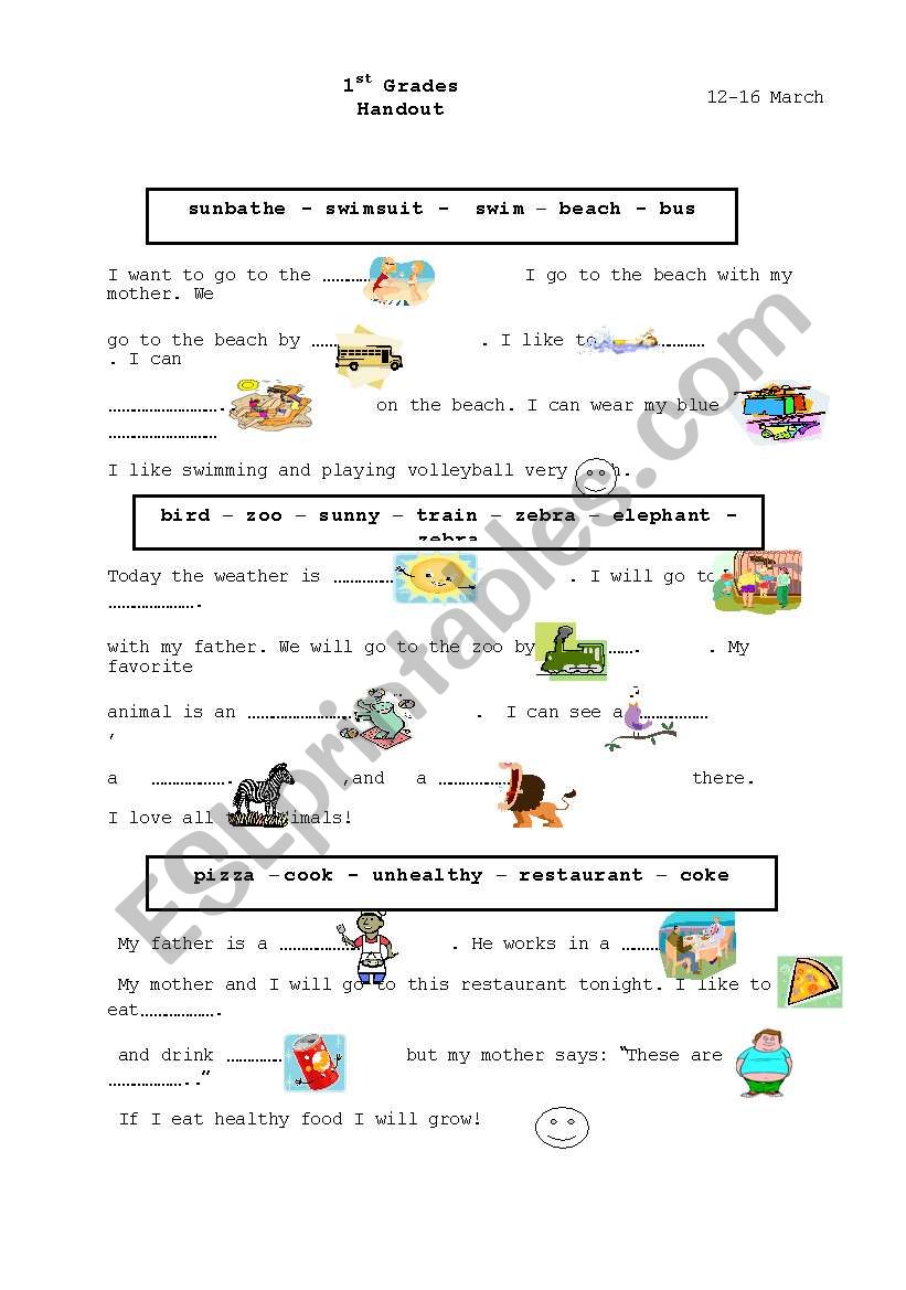 summer words handout worksheet