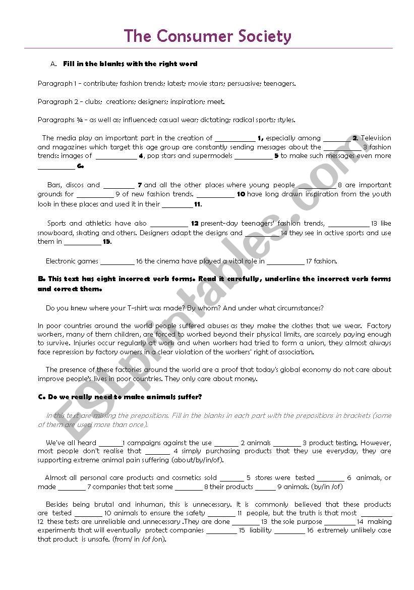 Consumerism worksheet