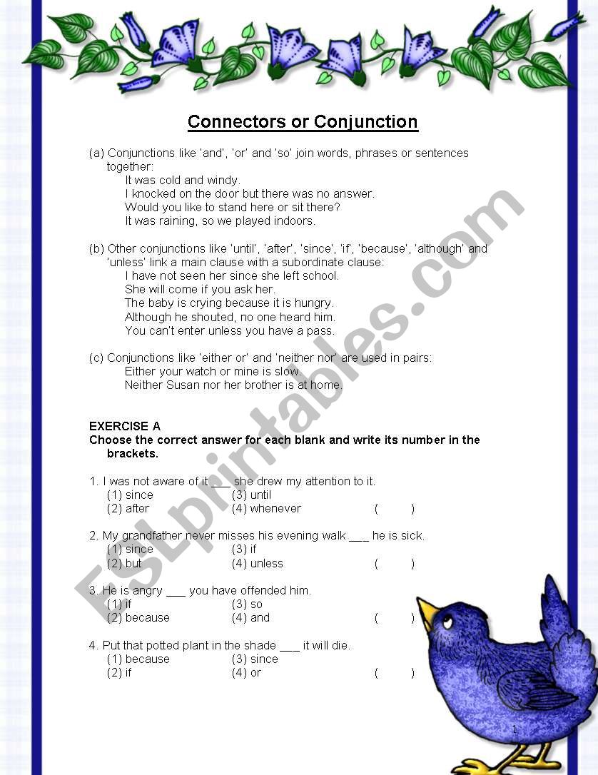 Connectors or Conjunctions worksheet