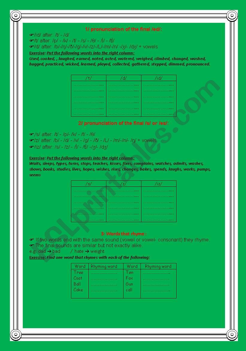 pronunciation worksheet