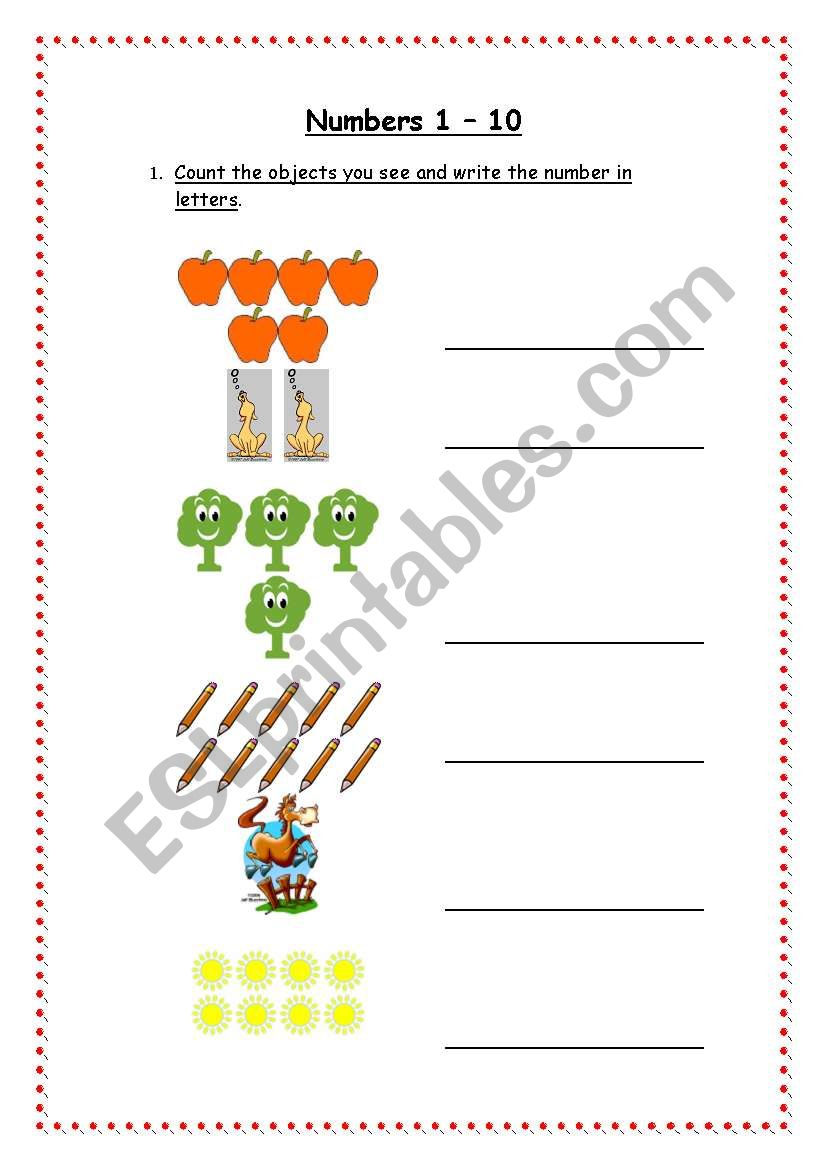 Numbers 1-10 worksheet