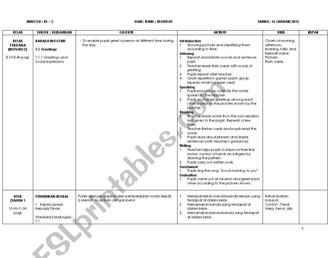 LESSON PLAN worksheet