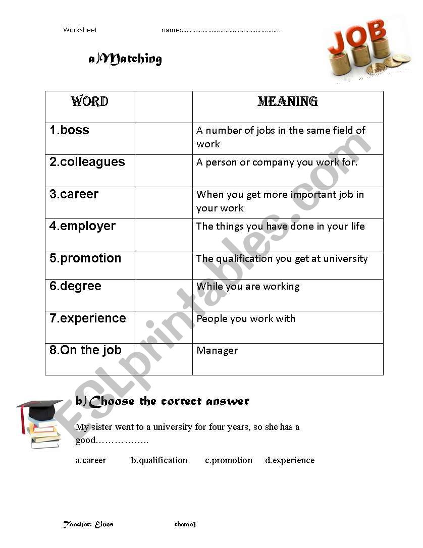 vocab of jobs worksheet