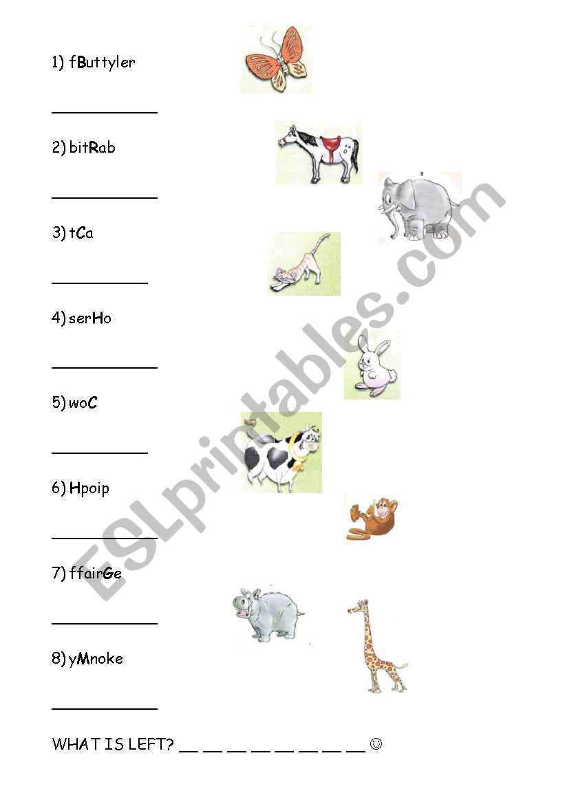 Guess the names of animals worksheet