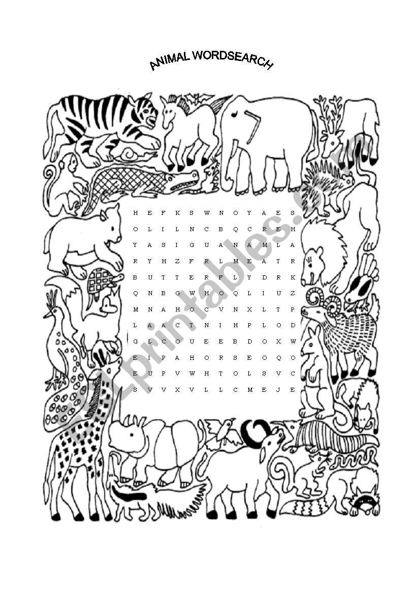 Animal Wordsearch (Worksheet #3)