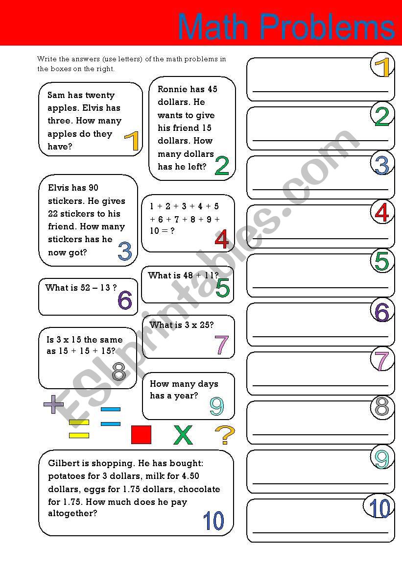 Math Problems worksheet