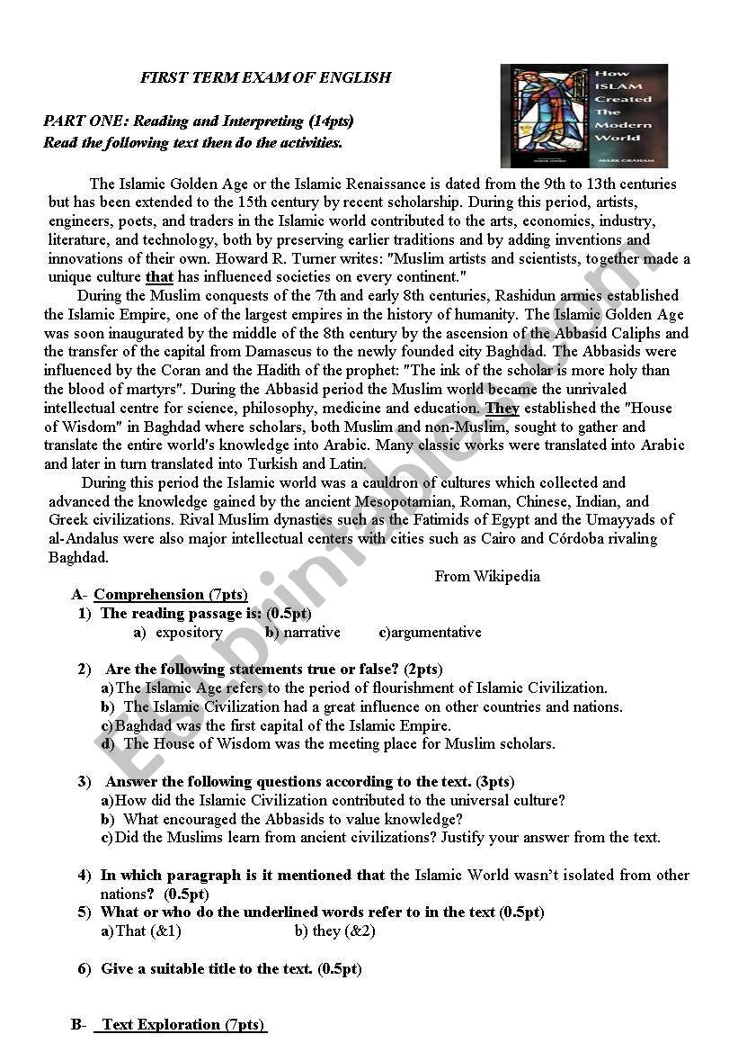 The islamic civilization worksheet