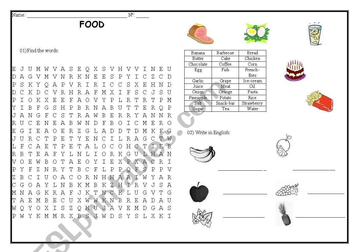 Food and fruit worksheet