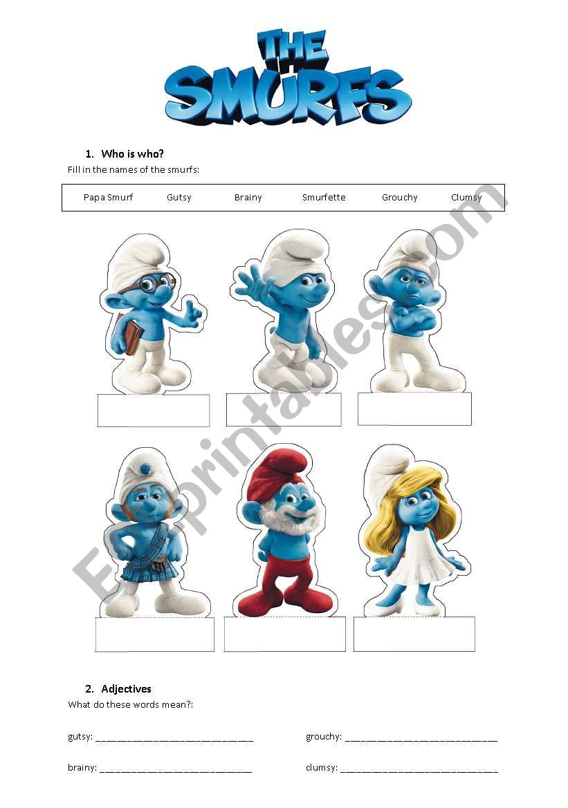 Learning adjectives with The Smurfs (key in description)