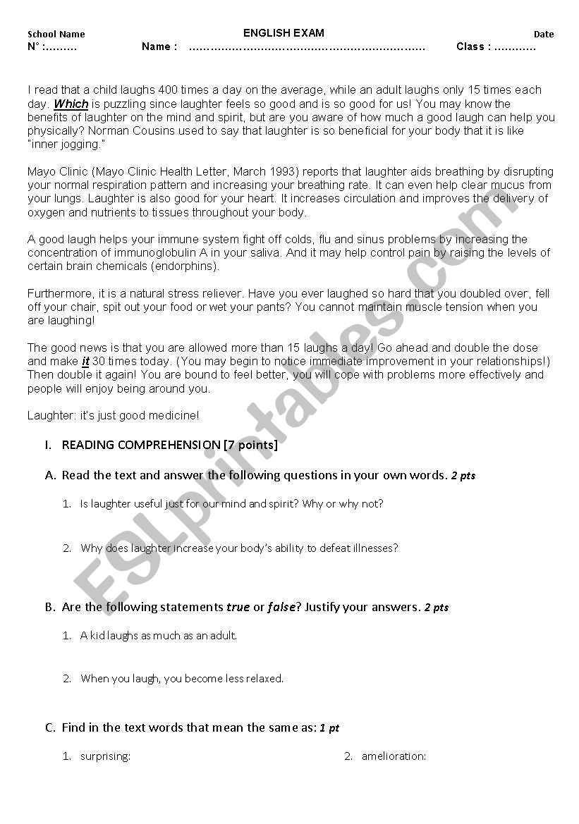 Laughter benefits worksheet