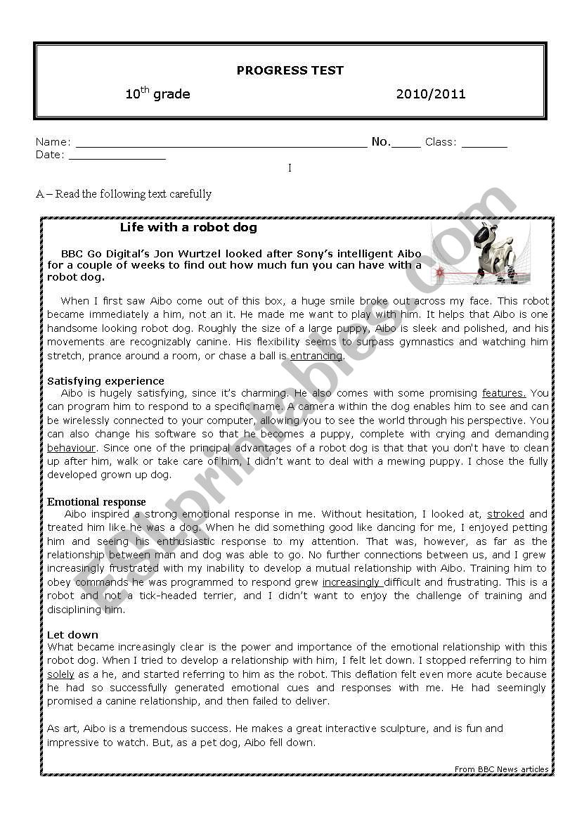 robot dog worksheet