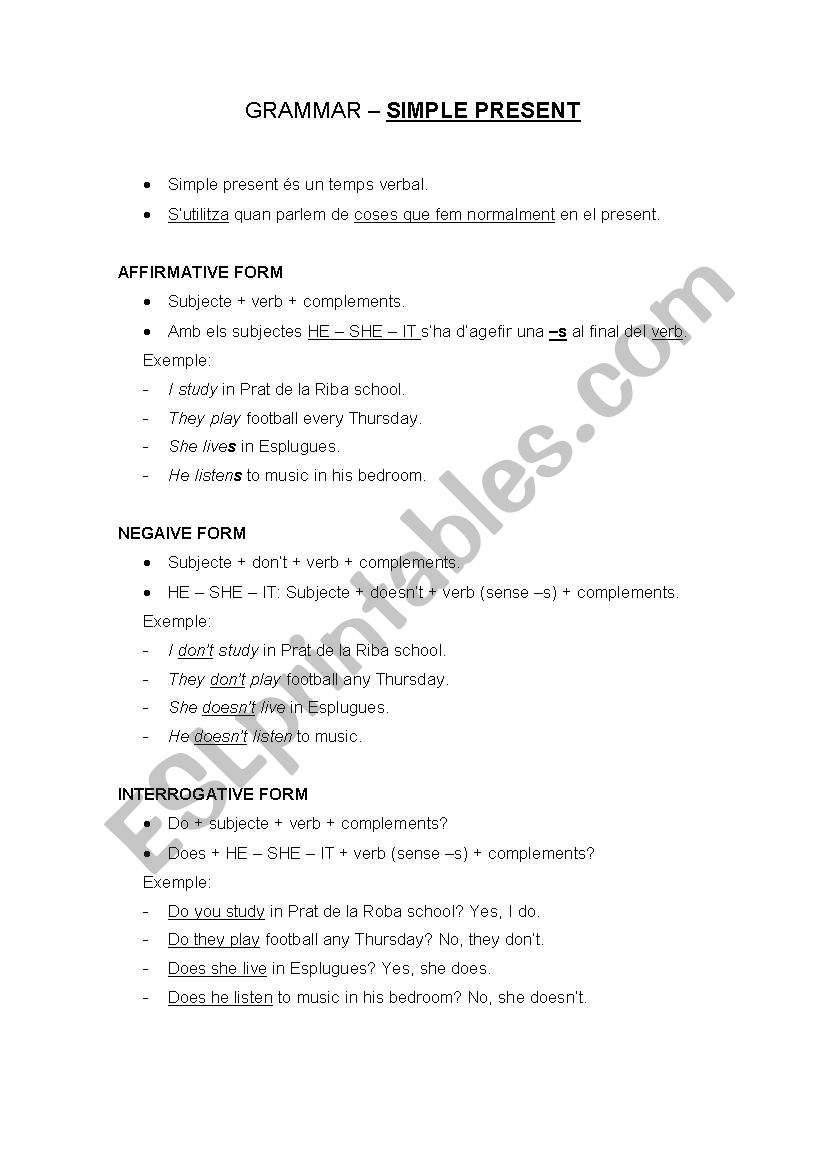 PRESENT SIMPLE GRAMMAR worksheet