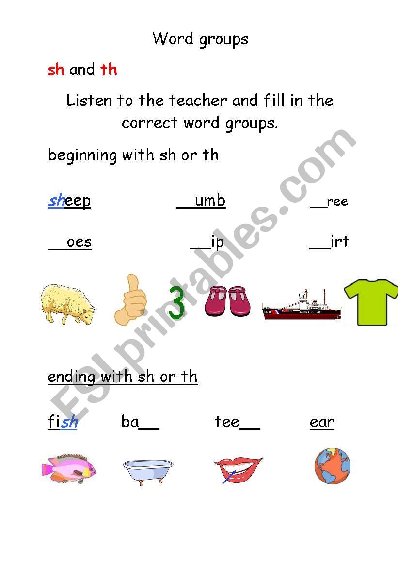 Word Groups SH and CH Phonics worksheet