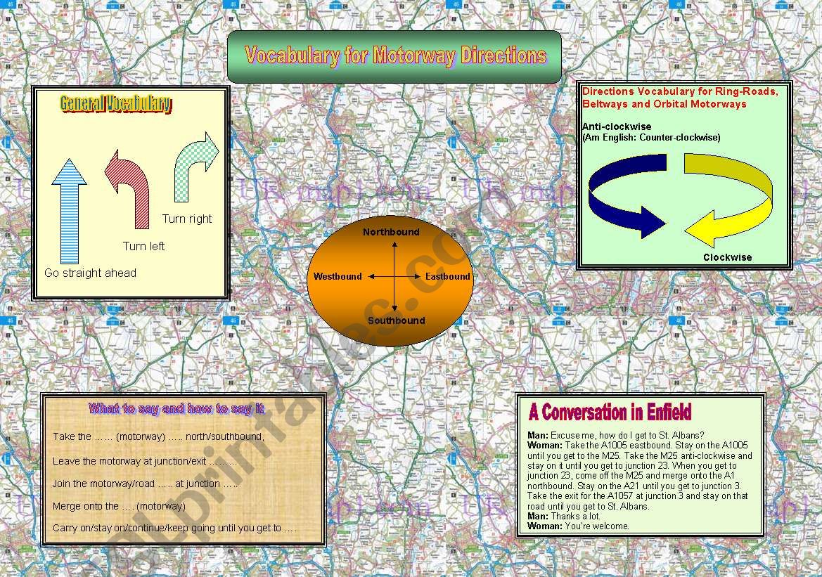 Motorway Directions Vocabulary