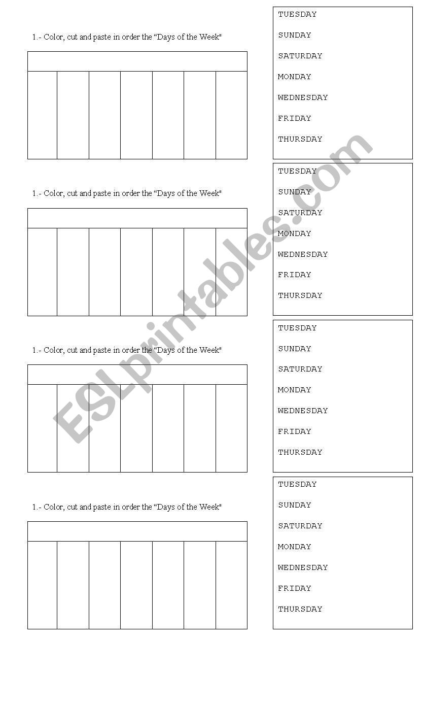 Days of the week worksheet