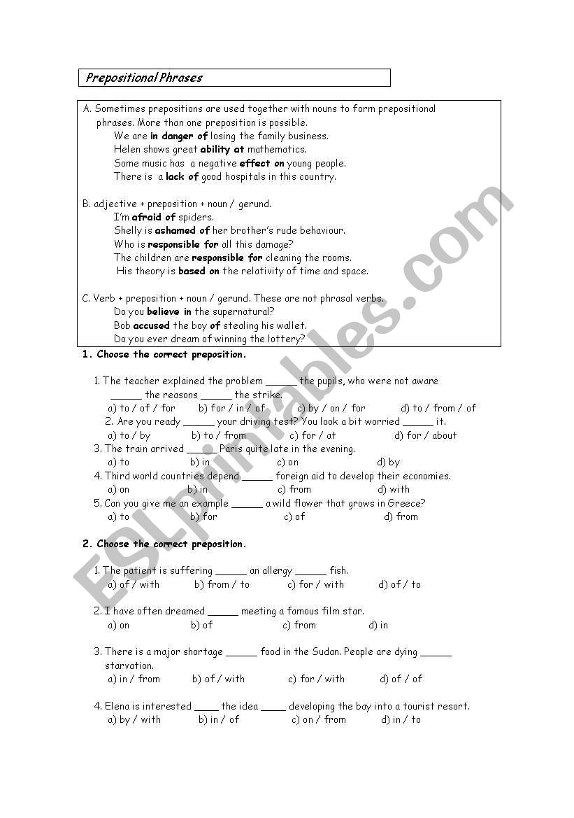 Prepositional sentences worksheet