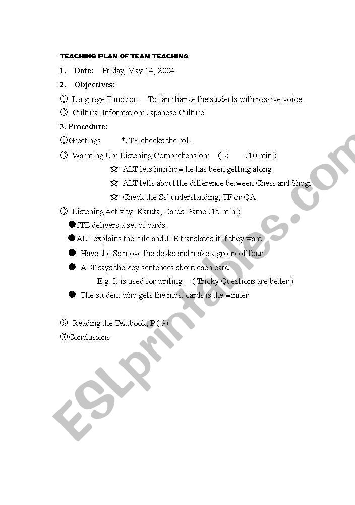 Passive Voice Teaching Plan worksheet